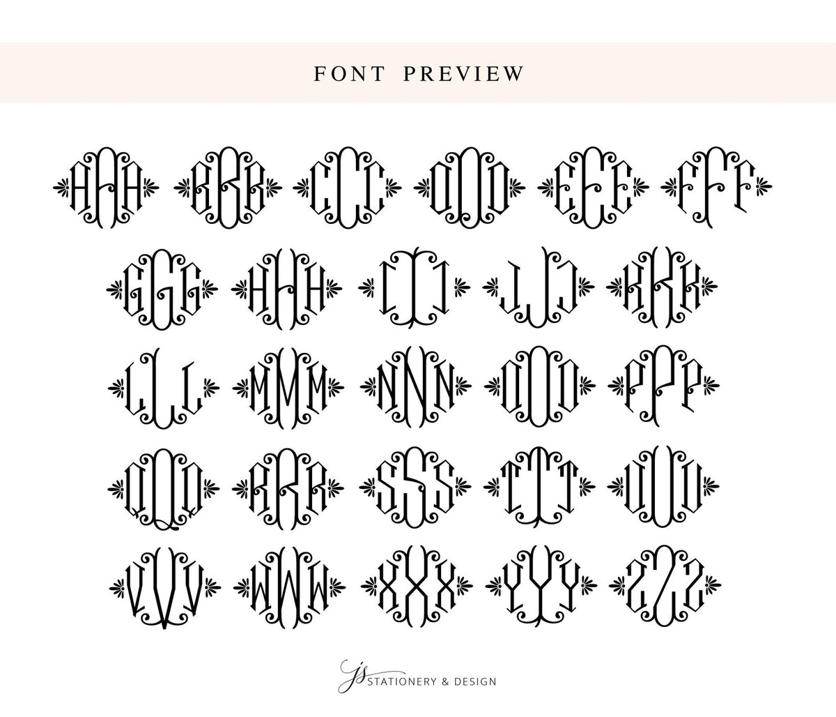 a collection of monogrammed initials in various fonts and styles, arranged in a grid format.