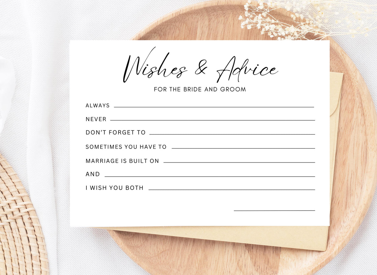 a wedding invitation card with a list of wishes and advice for the bride and groom.