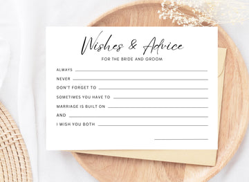 a wedding invitation card with a list of wishes and advice for the bride and groom.