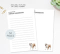 a set of blank lined paper pads with a watercolor illustration of a bulldog on the right side.