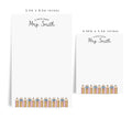 two different sizes of blank notepads with a pencil-themed border. The larger notepad is 5.5 inches wide and 8.5 inches tall, while the smaller notepad is 4.25 inches wide and 5.5 inches tall. Both notepads have a pencil border design.