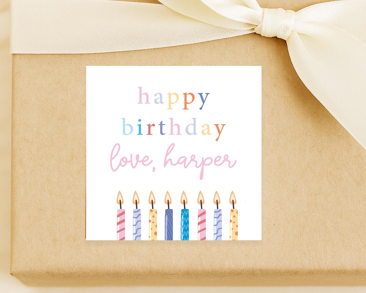 Personalized Multicolor Colorful Happy Birthday Sticker with Candles Design