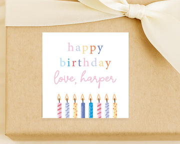 Personalized Multicolor Colorful Happy Birthday Sticker with Candles Design