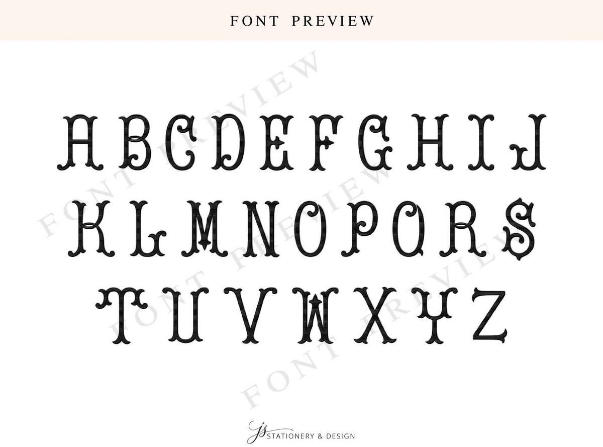 a font preview featuring the alphabet in a decorative, cursive font.