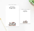two blank stationery items, each with a floral design and the name 