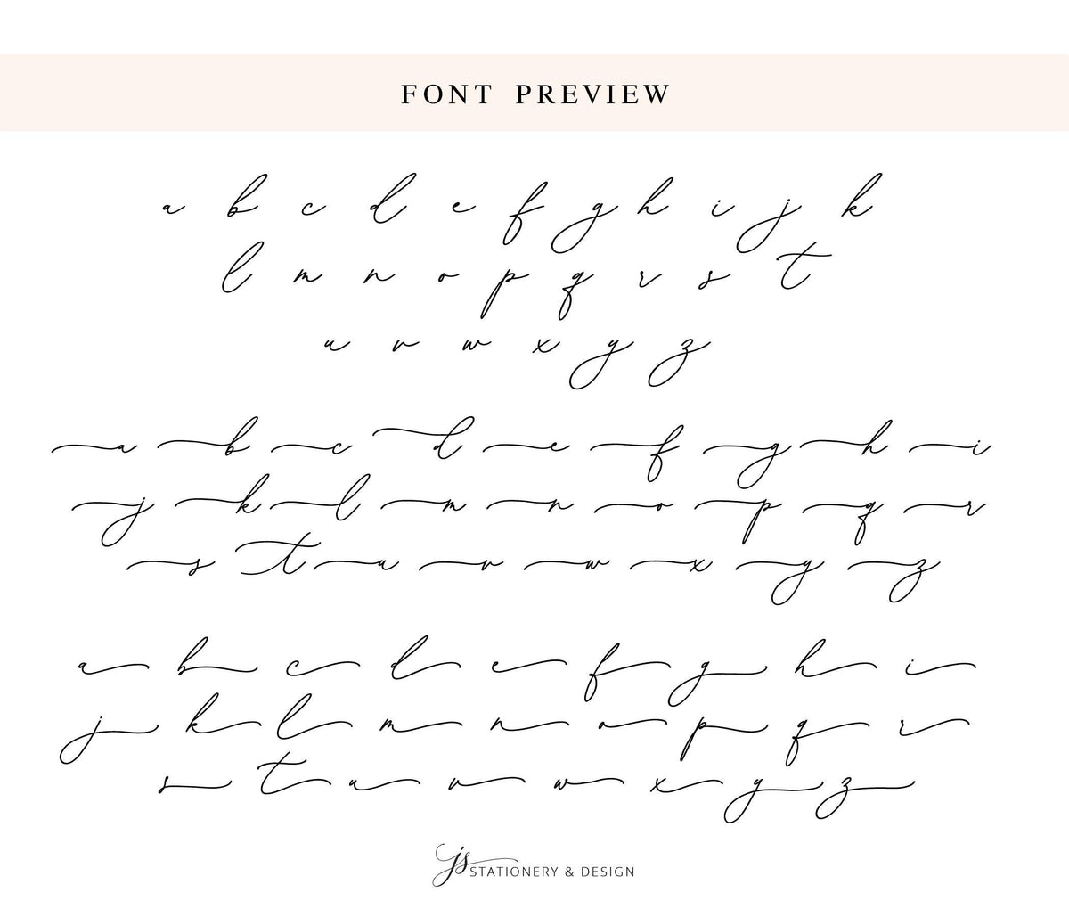 a collection of cursive font samples, including the alphabet and various other handwritten characters. The font samples are presented in a variety of styles and sizes, showcasing the versatility and artistic nature of the cursive script.