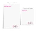 two different sizes of blank notepads, each with a note from Mrs. Wilson printed on them.