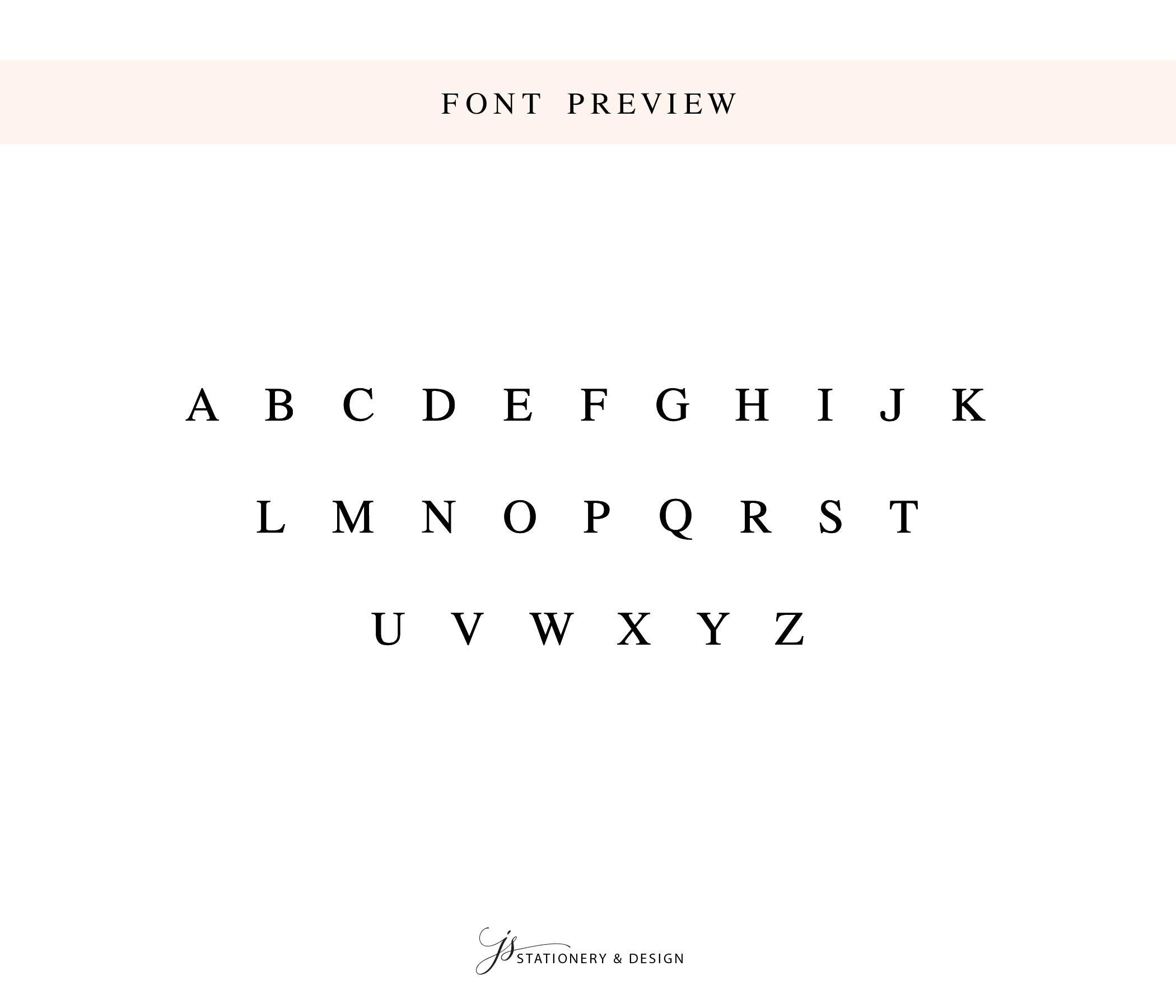 a font preview of the alphabet, with each letter in a different font size and style.