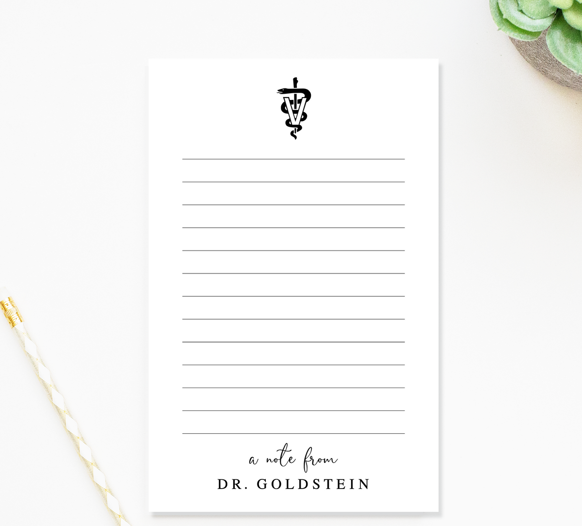 A blank lined notepad with a medical symbol and the text "a note from DR. GOLDSTEIN" printed on it.