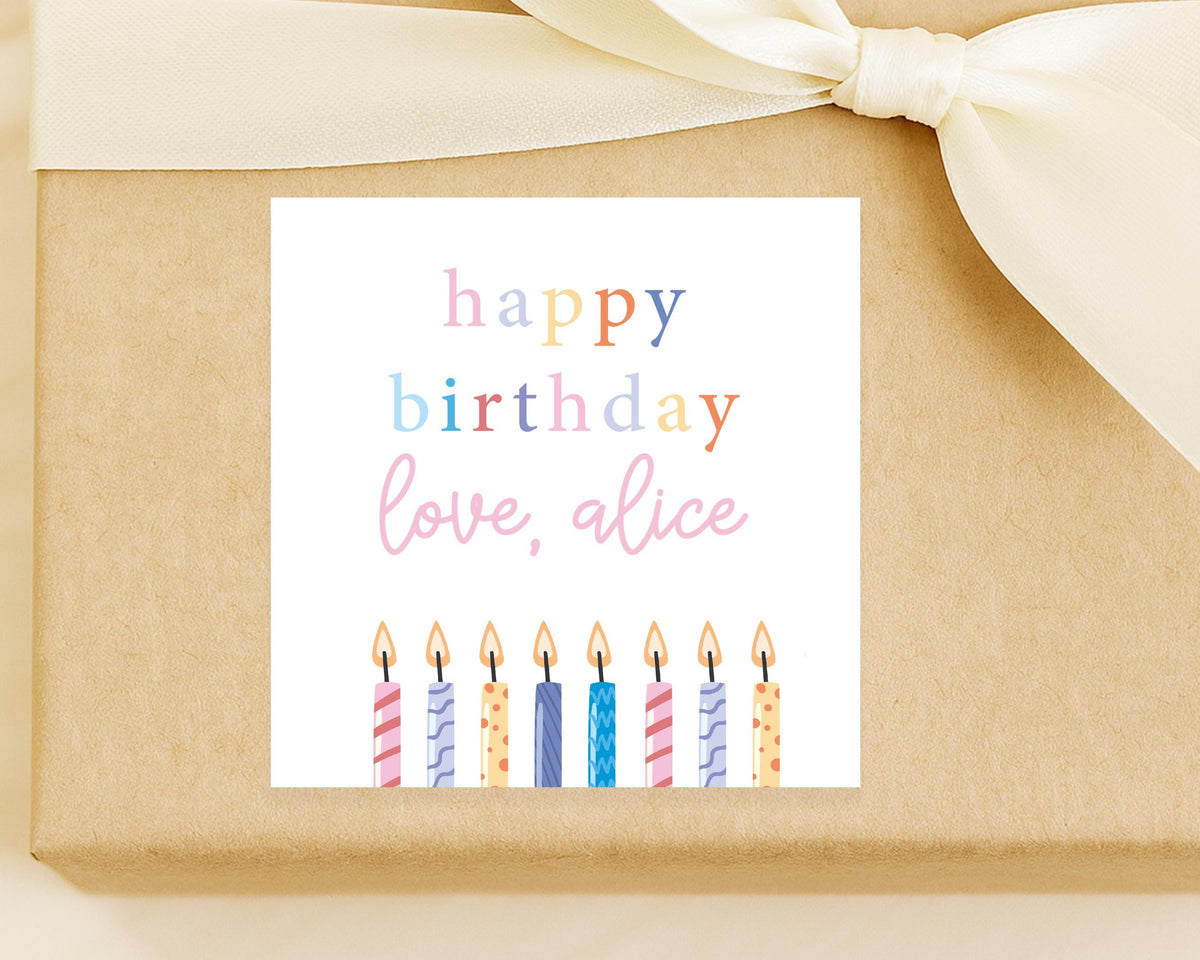 Personalized Multicolor Colorful Happy Birthday Sticker with Candles Design