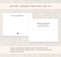 instructions for adding a return address to a printed envelope or notecard, with two examples of how the address can be printed.