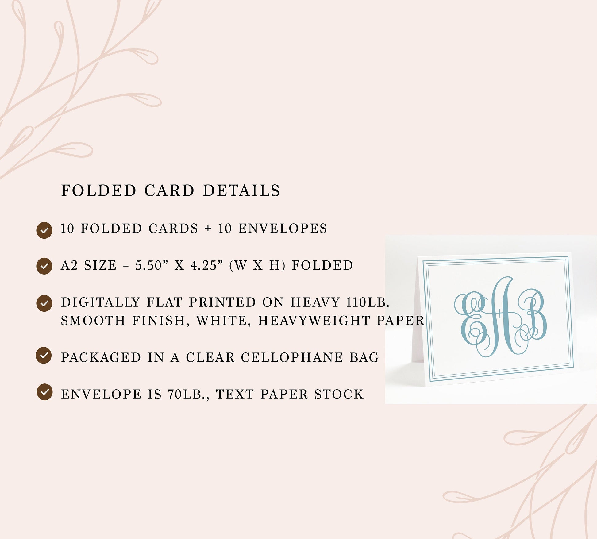 Personalized Monogram Folded Stationary Card Set, Initials Folded Stationary Gift for Couple, Custom Wedding Gift, Set of 10 Card