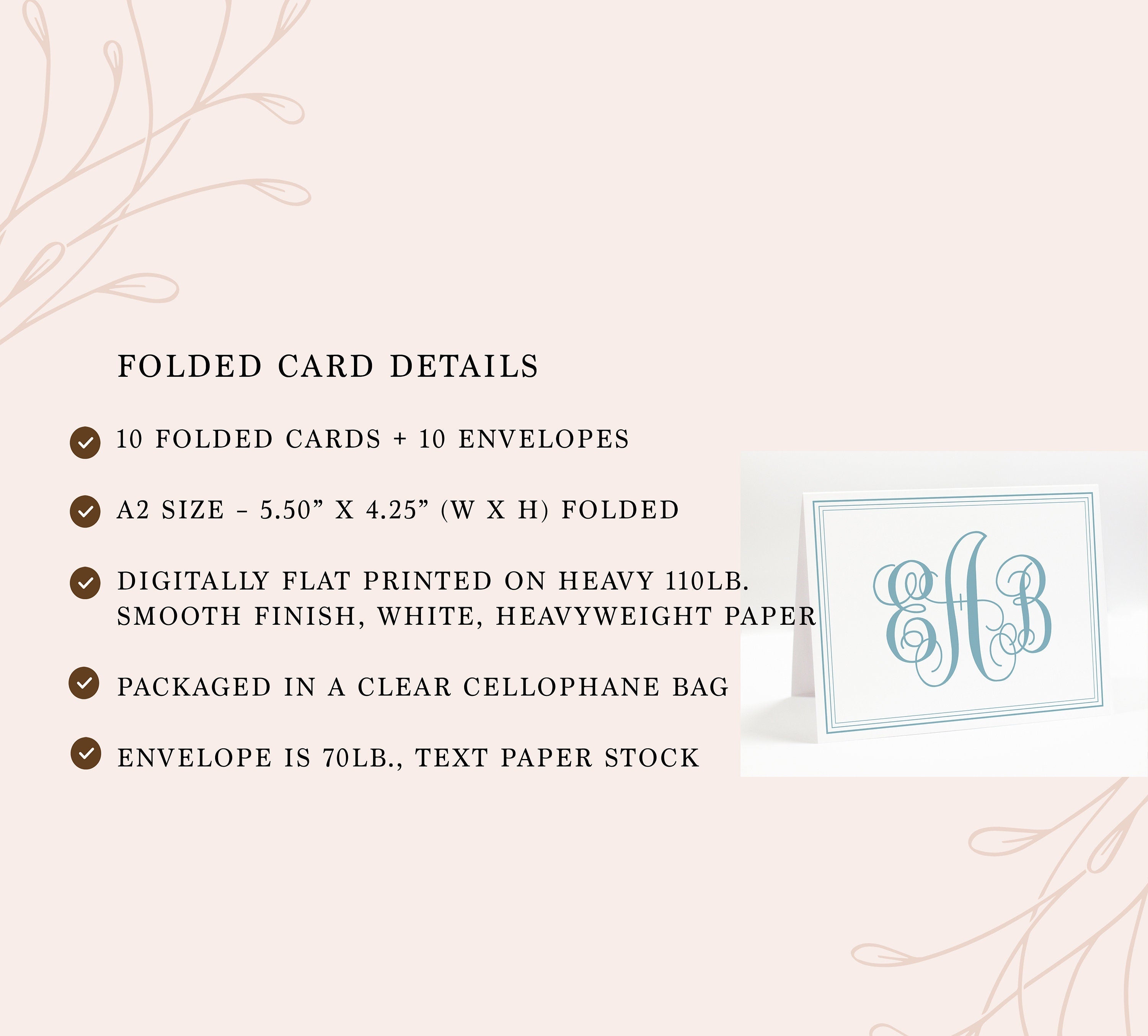 Personalized Monogram Folded Stationary Card Set, Initials Folded Stationary Gift for Couple, Custom Wedding Gift, Set of 10 Card
