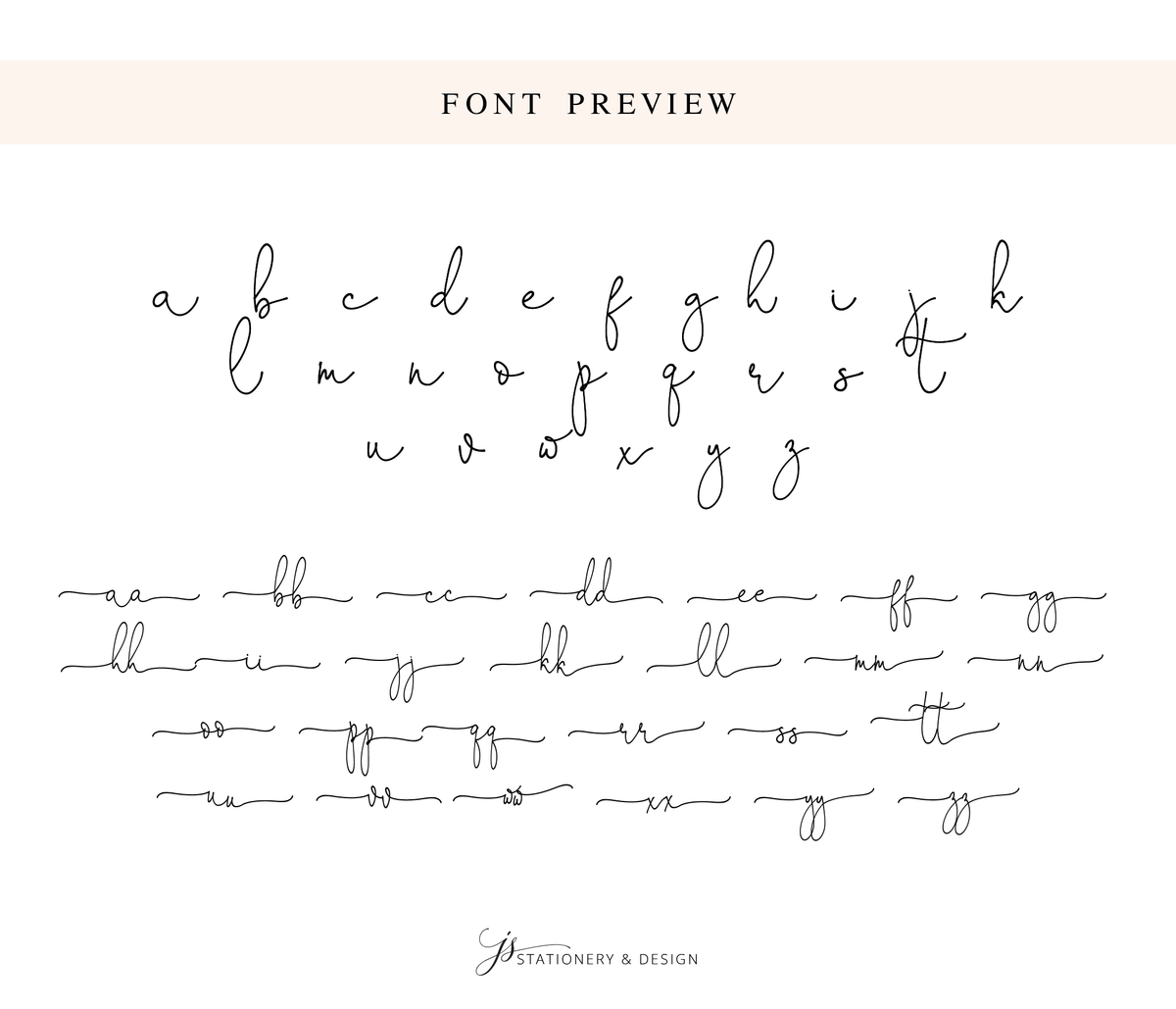 The image is a collection of handwritten font samples, including the alphabet and various lettering styles. The font samples are presented in a cursive style, and the image is labeled as a "Font Preview" to indicate that it is a preview of a collection of font samples.