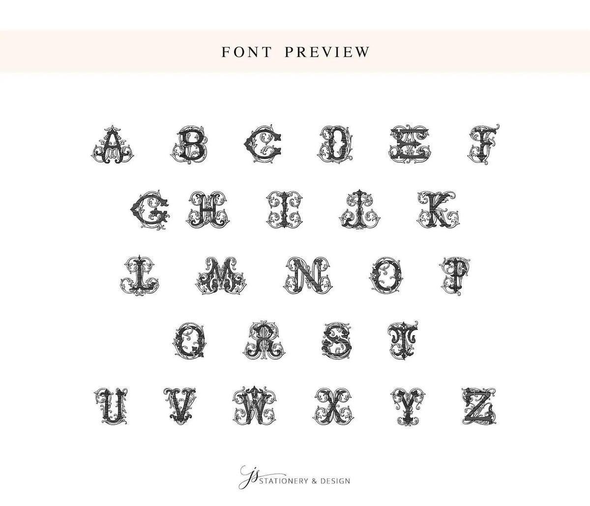 a collection of ornate, decorative monogram characters arranged in a grid format. The characters are stylized and feature intricate designs, suggesting a high level of artistic detail and craftsmanship. The image does not contain any text, and the number of characters is limited to a specific count, which is less than 500.