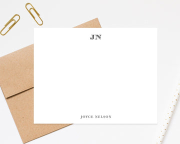 Personalized Monogram Center Stationery Note Cards, Stationary Flat Cards with Envelopes, Classic Stationary Notecards Set