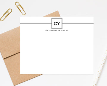 Double Boxed Monogram Personalized Stationery Note Cards, Stationary Flat Cards with Envelopes