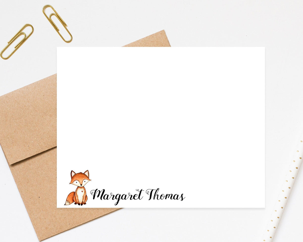 Fox Personalized Stationery, Small business Notecard, Kids Stationery Gift Set, Personalized Teachers Card, Stationary Gift Set Flat Cards
