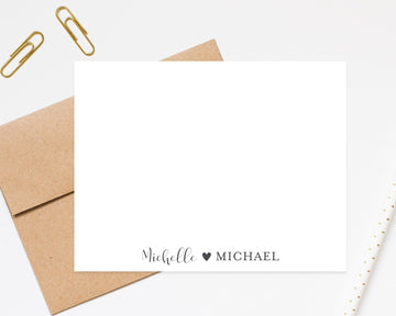 Couples Personalized Stationery, His and Hers Stationery with Heart, Stationary Note Cards Set with Envelopes