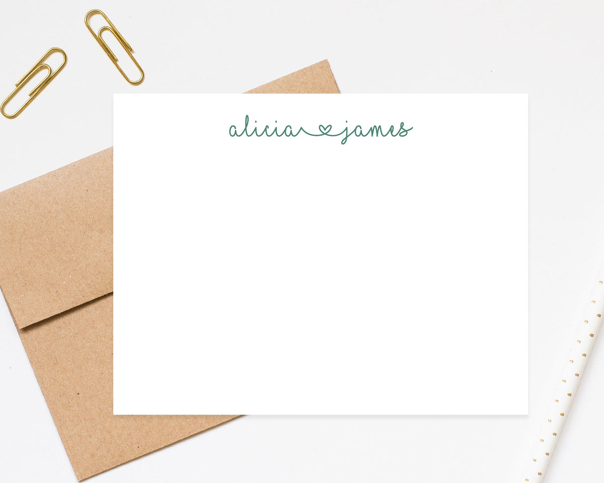 Personalized Stationery for couple with hearts, Thank you notes, Personalized wedding thank you, Family Notecard, Bride and groom stationary