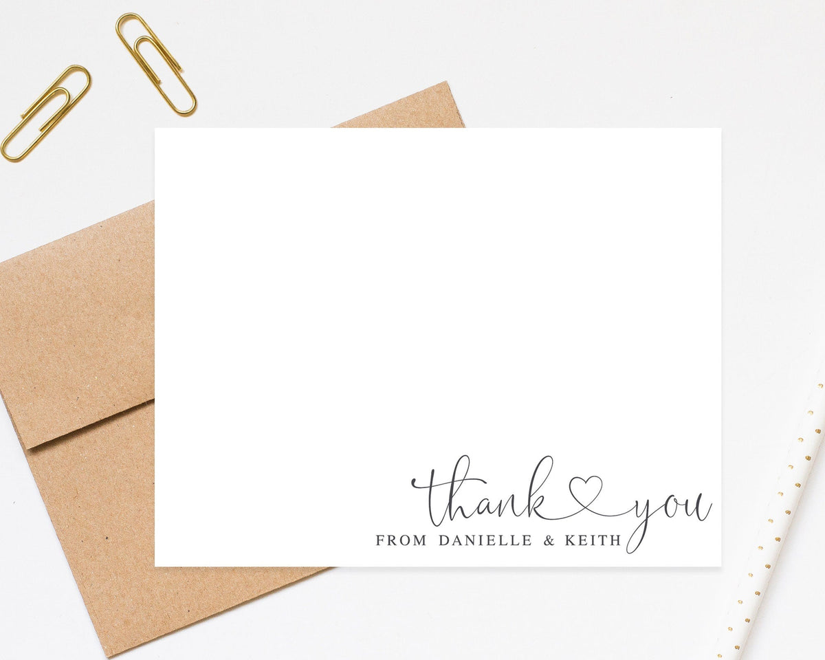 Personalized Stationary with heart, Stationery card and envelope set, Personalized thank you notecard, Baby shower thank you card, Flat note