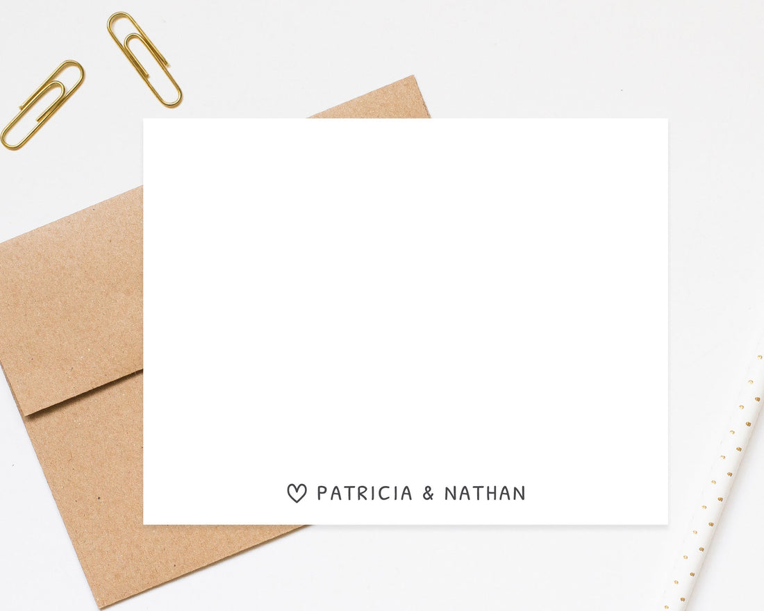 Open Heart Stationary, Personalized Note Cards Set, Couples Minimalist Thank you Cards, Custom Heart Stationery Cards with Envelopes