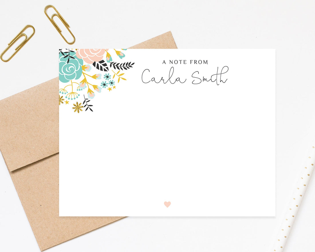 Personalized Stationary Gift, Custom Stationery Set for Women, Note Card with Envelope, Personalize Stationary For Her, Floral Notecards