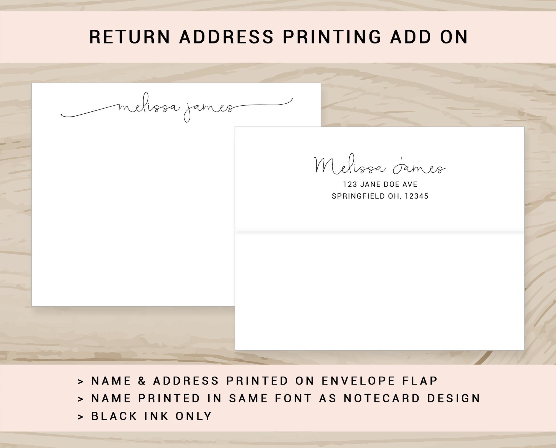 Stretched Scripted Personalized Stationery Note Cards, Flat Cards with Envelopes, Personalized Stationary