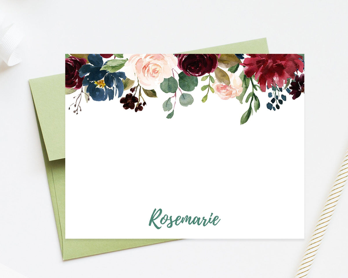 Personalized Stationary, Personalized Notecards Watercolor Stationery For Letters, Flat Personalized Note Cards With Envelopes