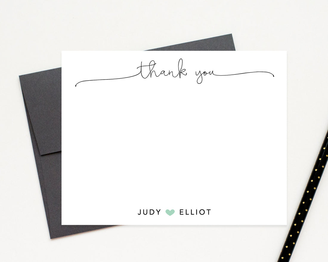 Personalized Thank You Note for Couples, Thank You Stationery, Elegant Script Thank You Notecard Envelope, Newlywed Gift , Cute Heart Letter