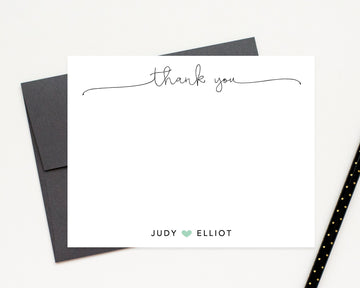 Personalized Thank You Note for Couples, Thank You Stationery, Elegant Script Thank You Notecard Envelope, Newlywed Gift , Cute Heart Letter