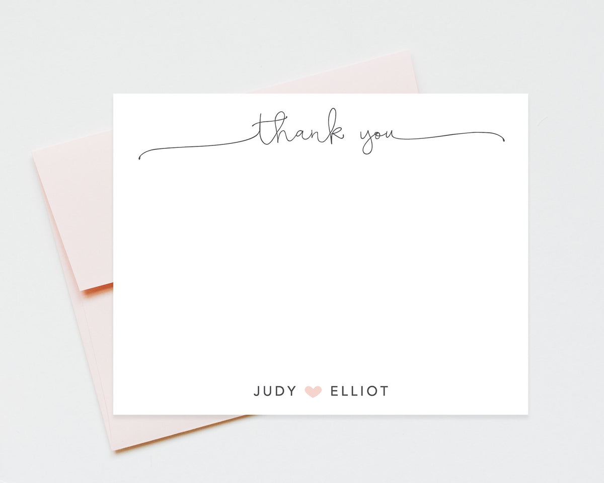 Personalized Thank You Note for Couples, Thank You Stationery, Elegant Script Thank You Notecard Envelope, Newlywed Gift , Cute Heart Letter