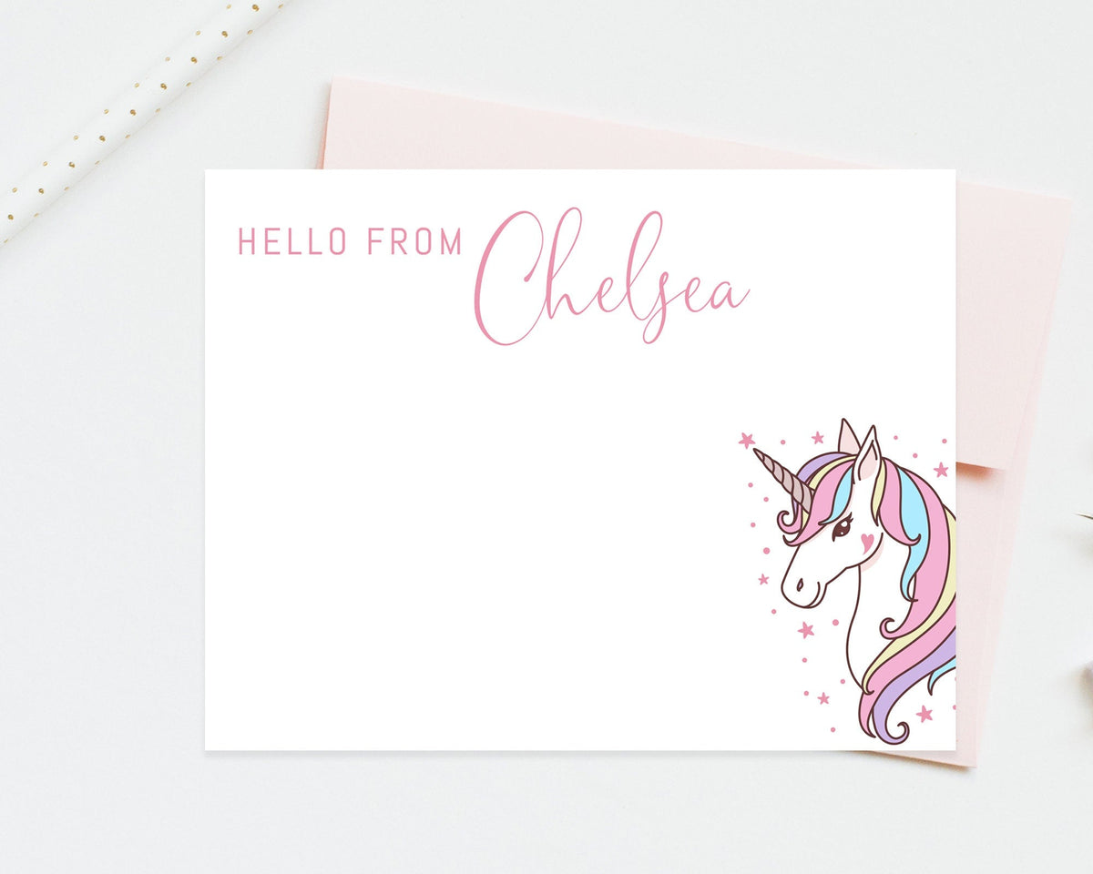 Personalized Unicorn Stationary Set, Unicorn Thank You Card, Unicorn with Stars Stationery for Girl, Personalized Gift Set, School Note Card