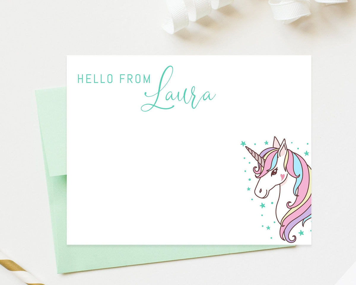 Personalized Unicorn Stationary Set, Unicorn Thank You Card, Unicorn with Stars Stationery for Girl, Personalized Gift Set, School Note Card