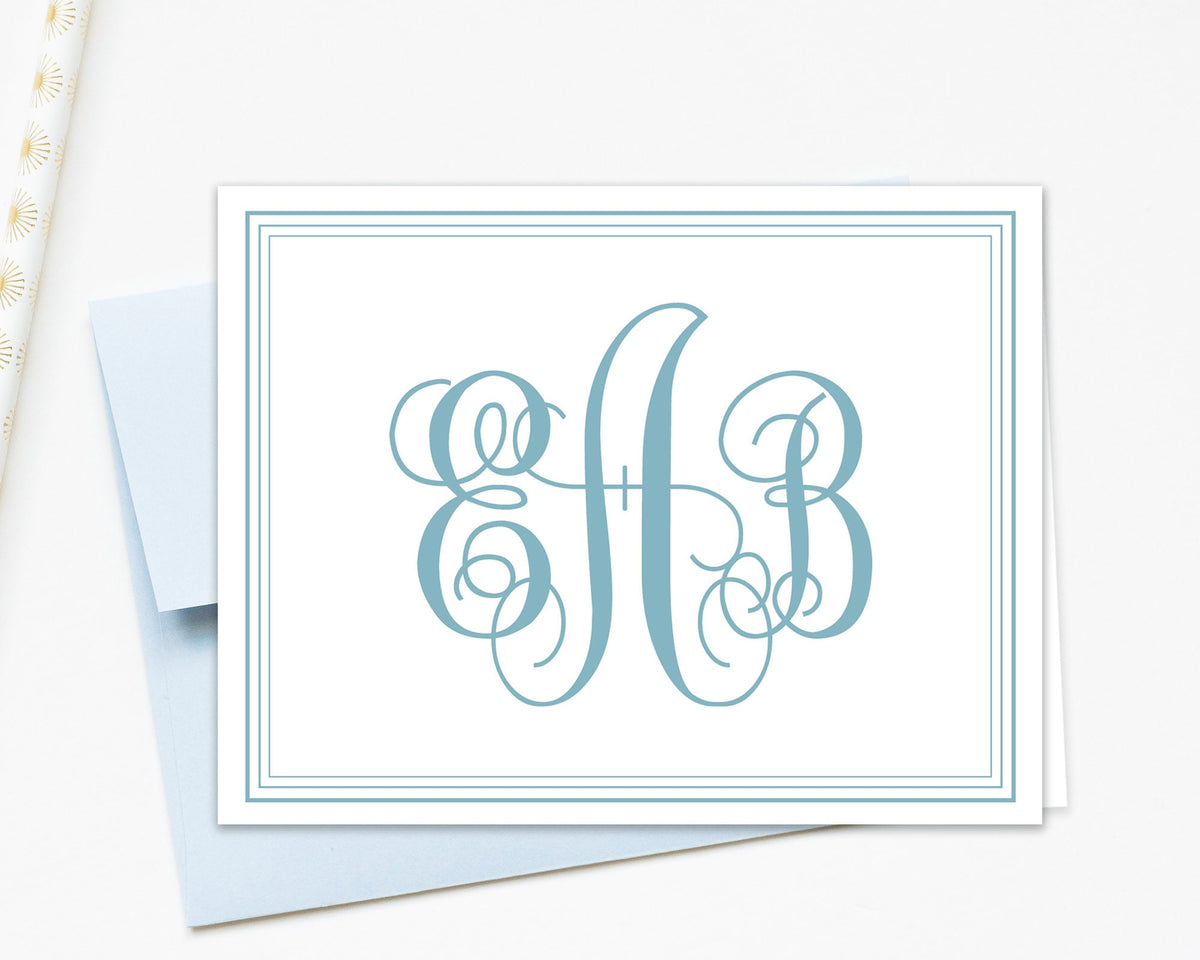 Personalized Monogram Folded Thank You Card, Monogram Folded Stationery Notes, Elegant Thank you Letter, Set of 10 Thank you Gift Set