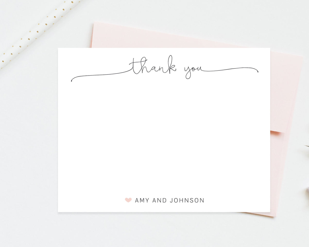 Thank You Couple Personalized Stationery with Envelopes, Elegant Script Thank You Notecards Envelopes, Newlywed Thank you Stationary Set