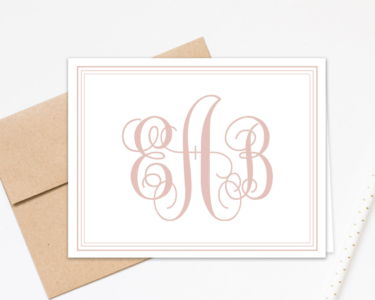 Personalized Monogram Folded Thank You Card, Monogram Folded Stationery Notes, Elegant Thank you Letter, Set of 10 Thank you Gift Set