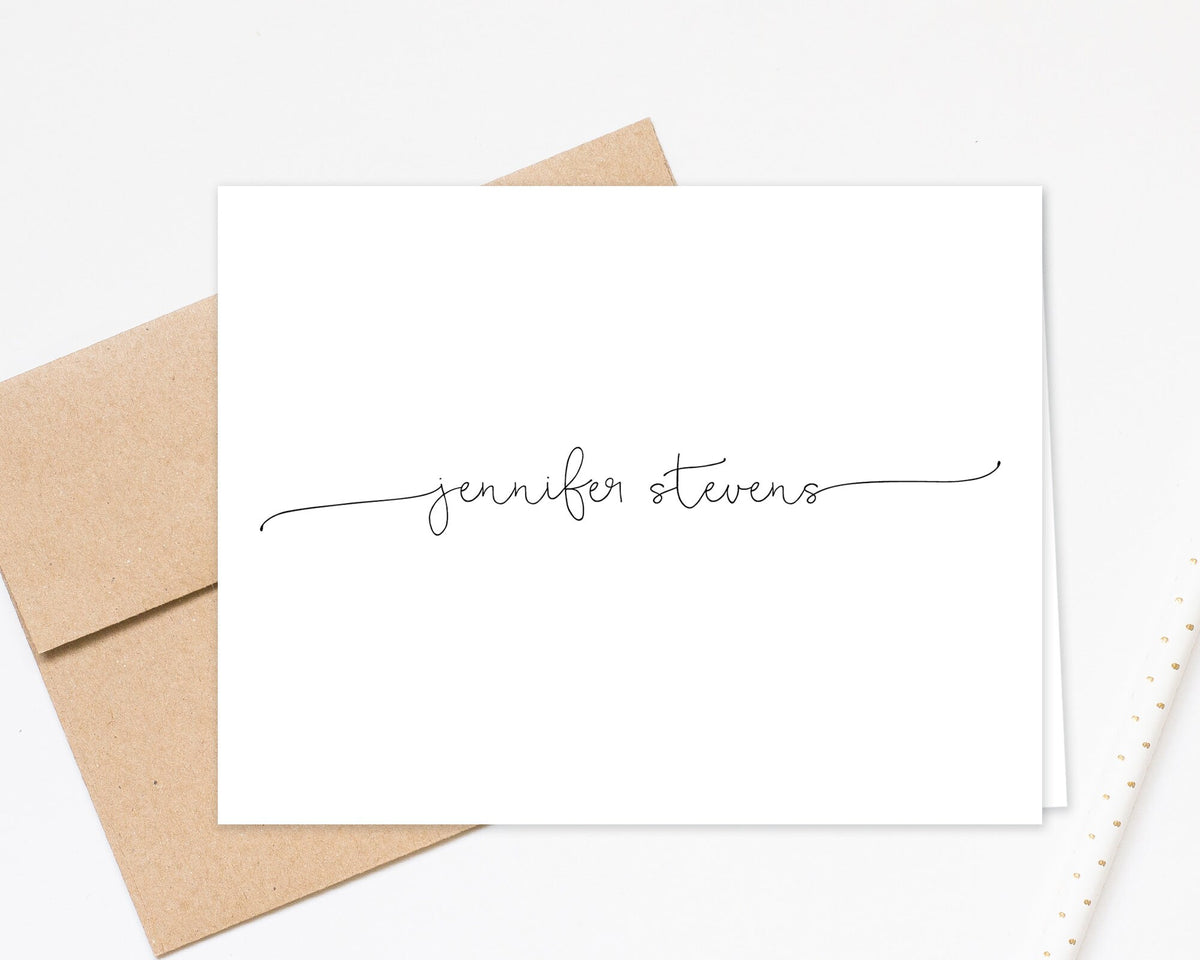 Personalized Folded Stationery Set of 10, Script Stationary Notecards, Greeting Card with Custom Name, Family Stationary, Folded Note Card