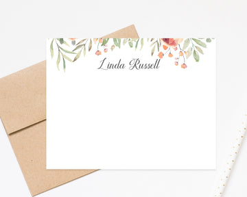Personalized Floral Note Cards For Her, Flower Stationary Personalized Stationery, Thank you Cards, Womens Stationery Gift Set, Writing Card