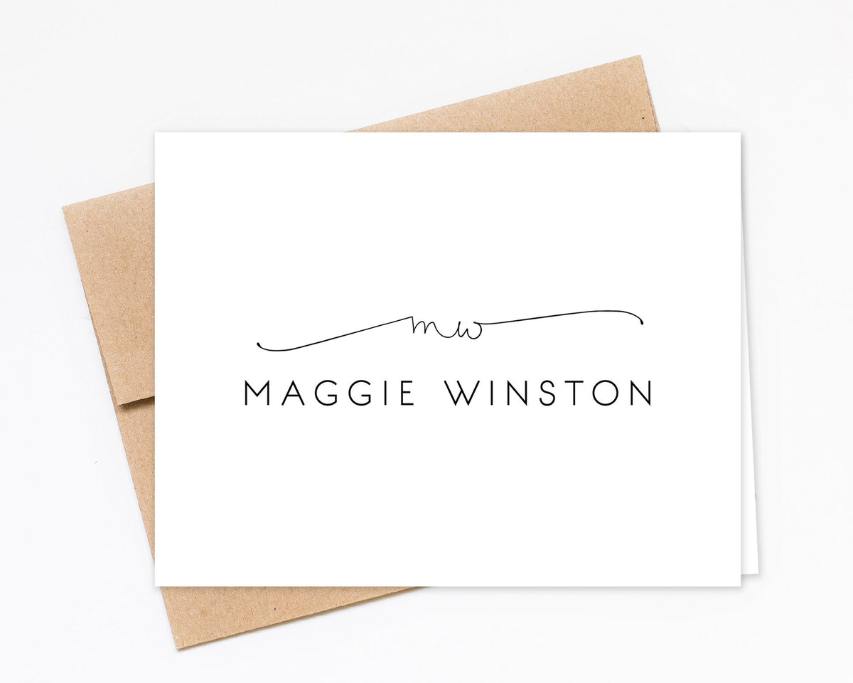 Personalized Folded Monogram Initials Stationery Set of 10, Stationary Notecards, Greeting Card with Custom Stationary, Folded Note Card
