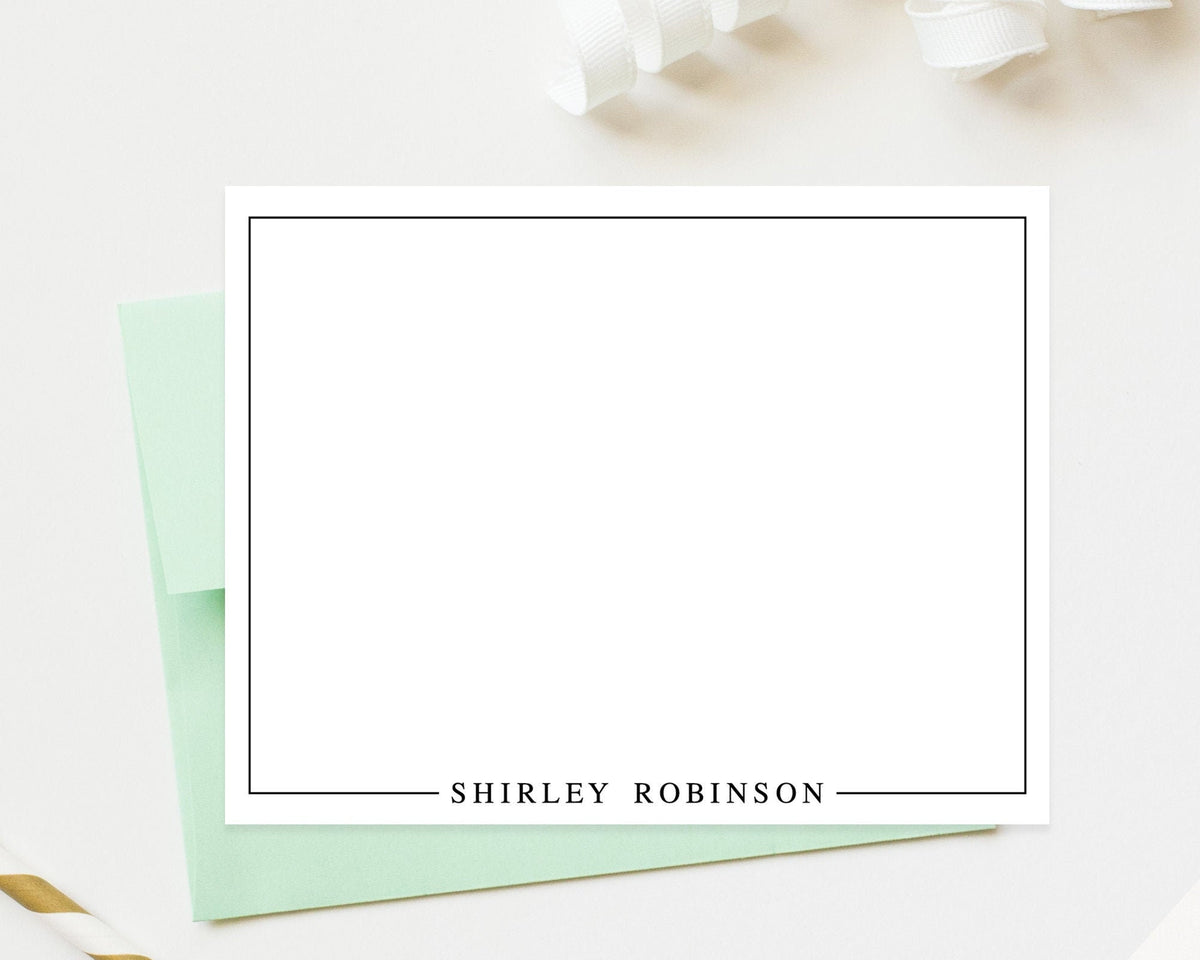 Bordered Personalized Stationery, Simple Modern Stationary Note Cards, Thank you Flat Cards, Personalized Notecards, Gift for Him, for Her