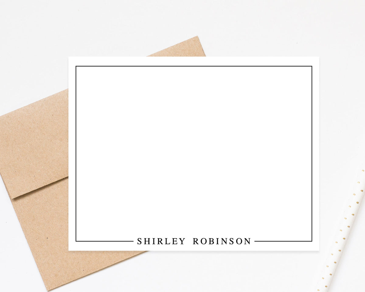 Bordered Personalized Stationery, Simple Modern Stationary Note Cards, Thank you Flat Cards, Personalized Notecards, Gift for Him, for Her