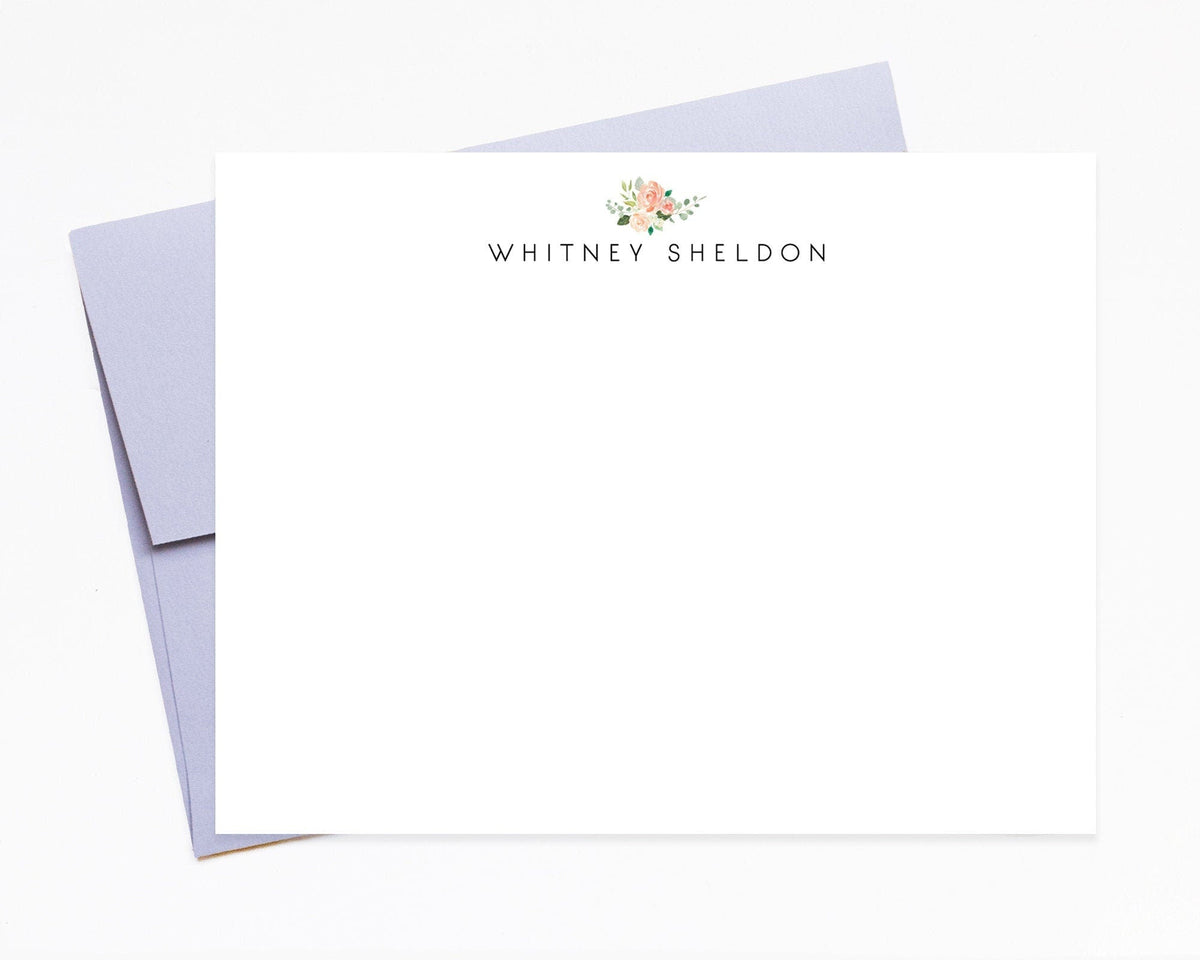Modern Peachy Personalized Stationery Note Cards, Teacher Stationary Flat Cards with Envelopes, Floral Stationery Gifts, Wedding Gift Idea