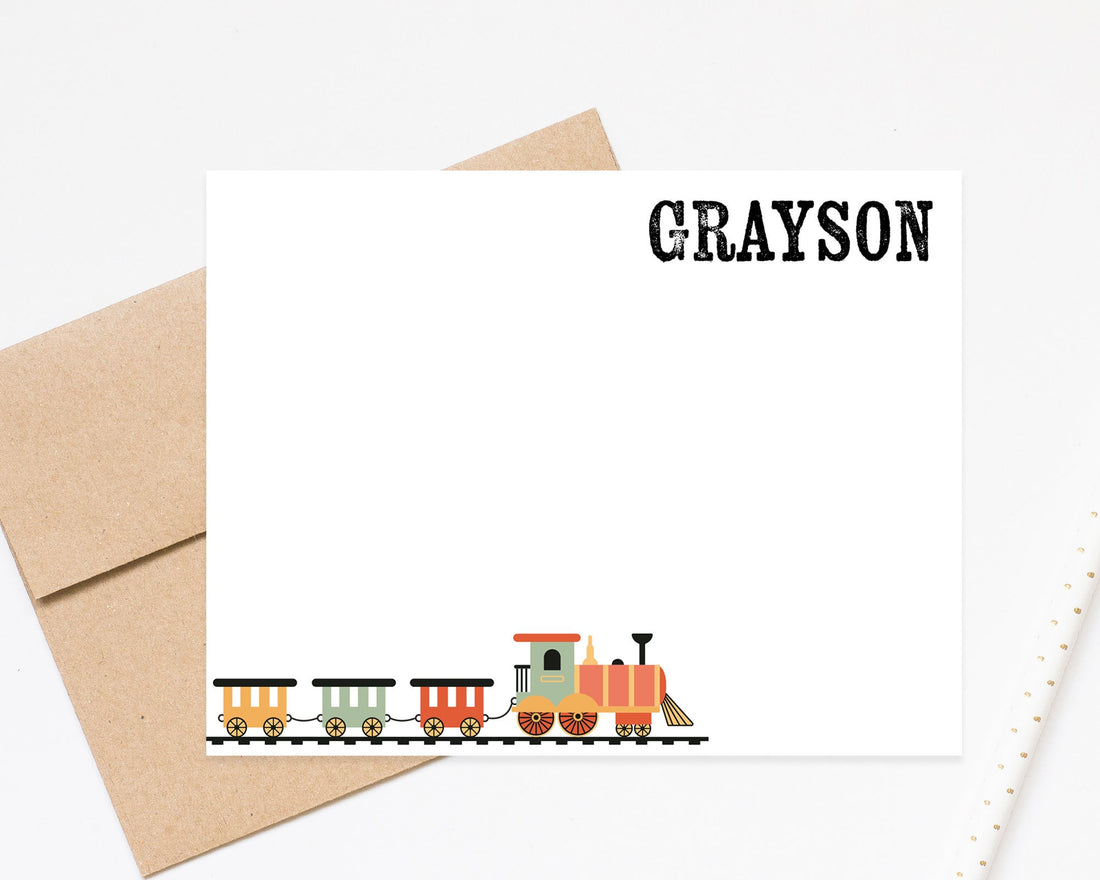 Personalized Train Stationery for Kids, Birthday Stationary Card Set, Train Notecards Childrens Stationery For Him, Custom Gift for Boys