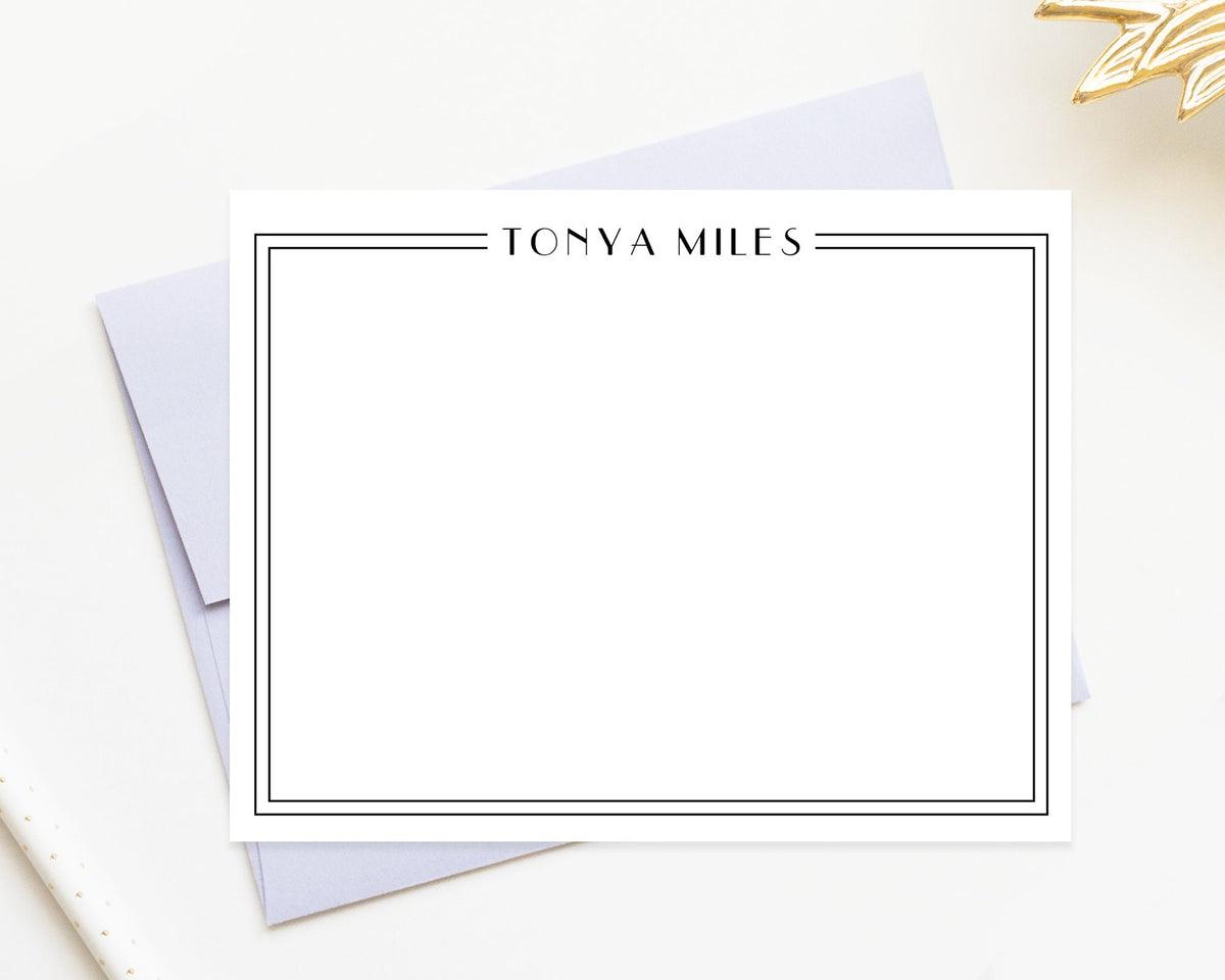 Art Deco Bordered Personalized Stationery Note Cards, Stationary For Women, Thank you Flat Cards, Personalized Notecards, Gift for Family