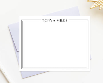 Art Deco Bordered Personalized Stationery Note Cards, Stationary For Women, Thank you Flat Cards, Personalized Notecards, Gift for Family