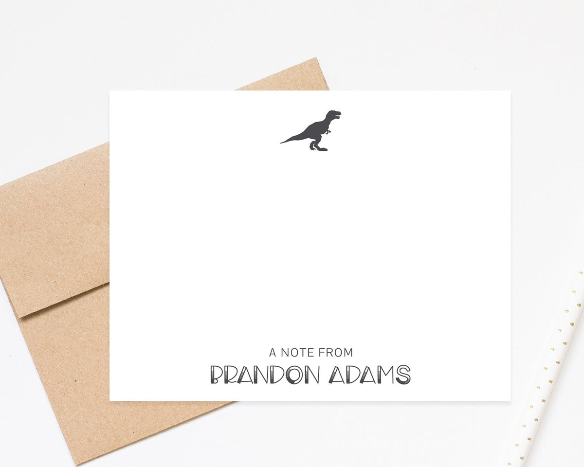 Personalized T-Rex Kids Stationery for Boys with Envelopes, Dinosaur Stationary Notecards for Him, Stationary Gift Set, Dino Stationery Card