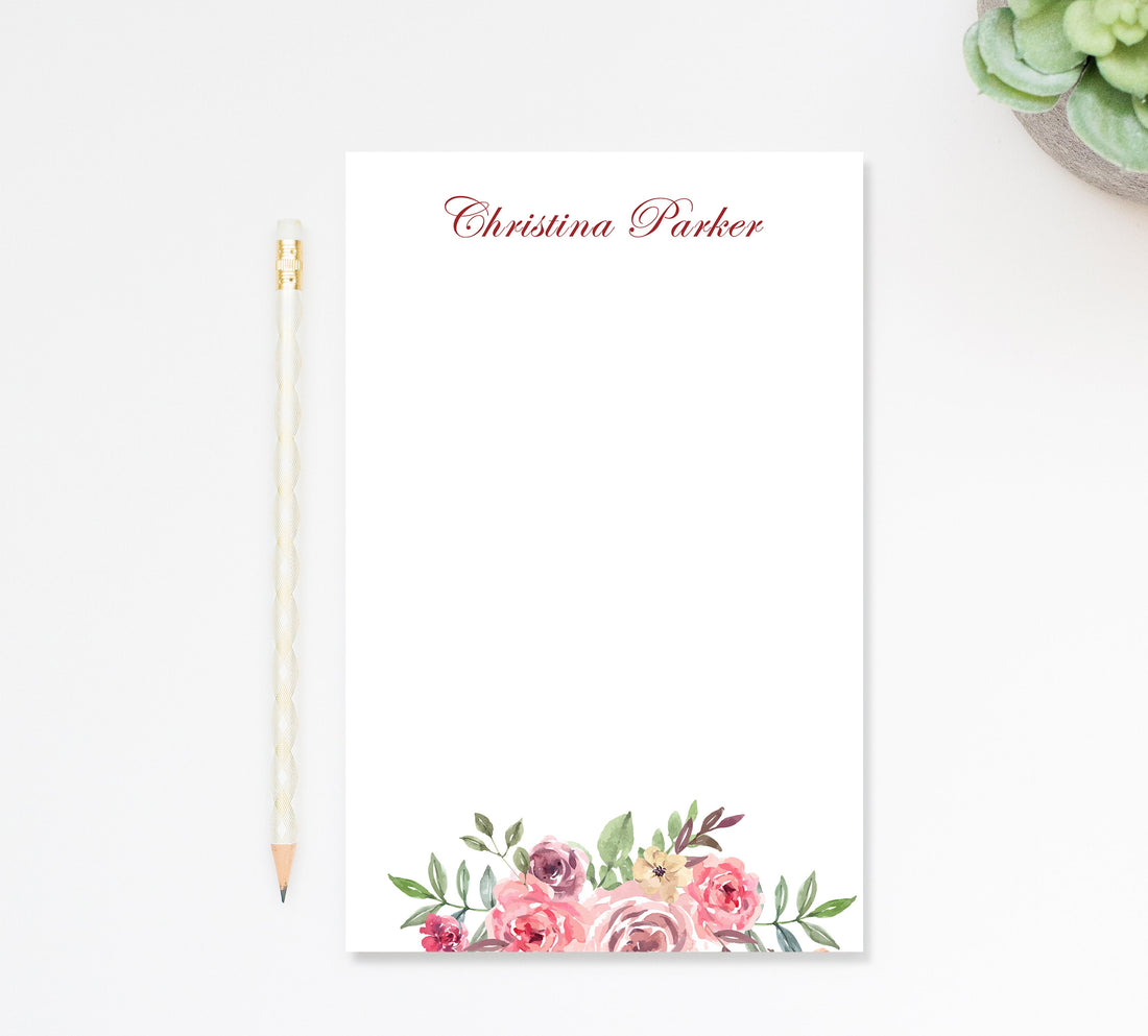 Personalized Notepads For Women, Personalized Gifts For Mom, Stationery Writing Pad, Personalized Notepads For Teacher, Floral Notepad