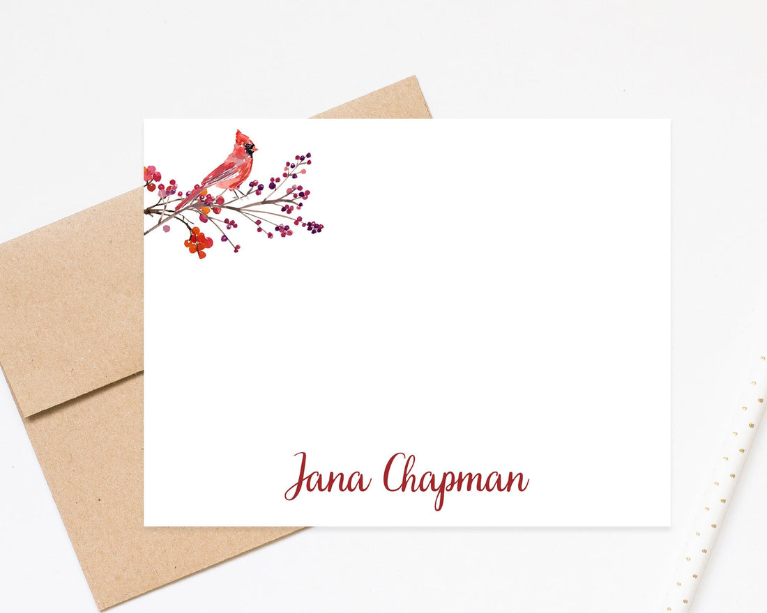 Personalized Stationery Note Card with Cardinal, Personalized Stationary Gift for Women, Rustic Stationary Notecards with Envelopes