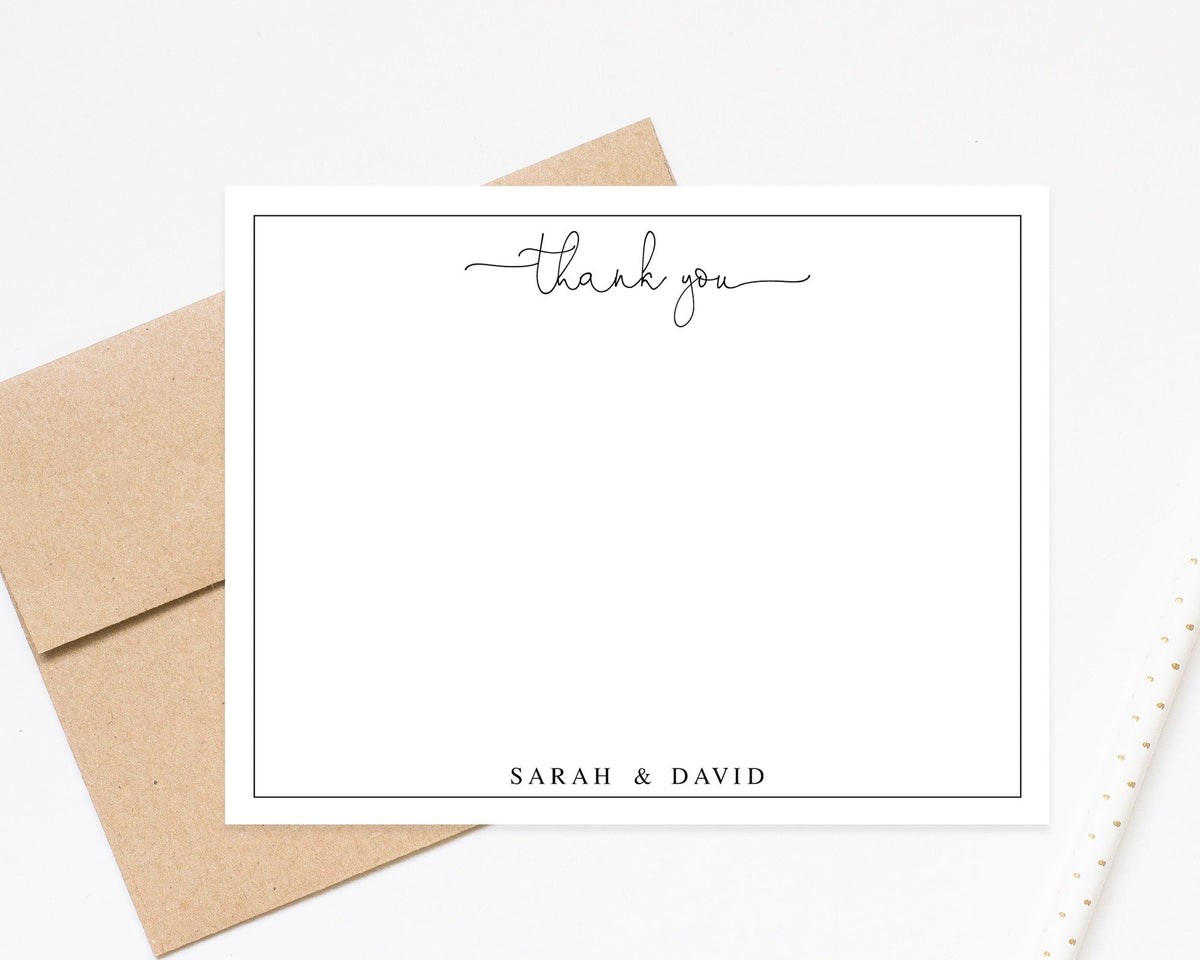 Personalized Thank you Stationery, Bordered Stationary Note, Minimalist Stationery card and envelope set, Personalized thank you notecard